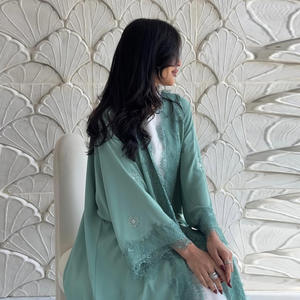 <span class=keywords><strong>M</strong></span>-183 Busana Muslim Sederhana Dubai Gaya Turki Terbuka Abaya Panjang Se-Mata Kaki Bahan Bernapas Model Silang Lengan Panjang Nida - Product Image 3