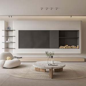 Meuble TV moderne de luxe pour salon, design dernier cri, avec barre lumineuse intégrée, élégant meuble TV encastré - Product Image 2
