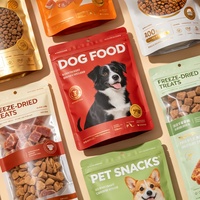Sac d'emballage alimentaire pour animaux de compagnie durable avec logo personnalisé imprimé, haute barrière anti-humidité, pochette verticale pour aliments secs 250g 500g