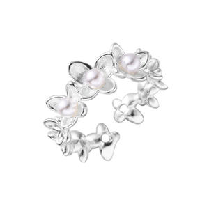 Anillo de Plata de Ley S925 con Perla Floral, Elegante y Lujoso, Incrustaciones Tridimensionales de Camelia y Mariposa, Diseño Único y Exclusivo - Product Image 5