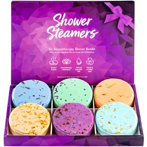 Label pribadi perawatan diri 6 Pak, Set bom mandi ungu fizza Shower Tablet steamer aromaterapi