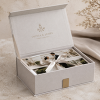 Boîte rigide sophistiquée en forme de livre en lin pour photos de mariage de luxe et emballage professionnel sur mesure pour studio