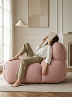 Fauteuil lounge moderne et confortable en mousse ATUNUS, canapé modulaire rose en chenille pour petit salon