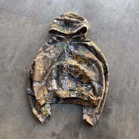 Ensemble de survêtement camouflage respirant oversize pour l'automne, avec pantalon de jogging ample à effet empilé, imprimé Real Tree, fermeture éclair intégrale, style streetwear et pantalon de survêtement court