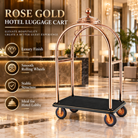 Luxuriöser Hotel-Gepäckwagen aus Edelstahl mit Goldfinish, Roter Teppich-Plattform, 8 Zoll Ultra-Leise Räder für Hotel-Gepäckträger