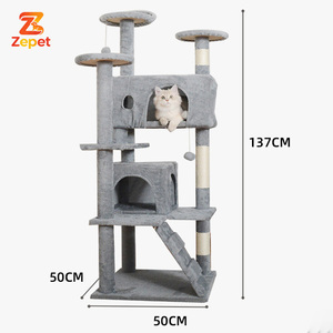 برج خشبي كبير الحجم للقطط للبيع بالجملة، بيت خشبي للقطط مع أرضية خشبية للخدش - Product Image 3