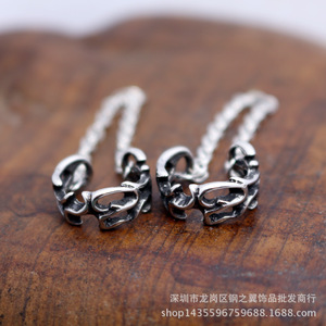 yunnique Fashion <b>Cuff</b> <b>Earrings</b> 316 Stainless Steel Hollow Geometric Design Chain Attached For Women Men Trendy Jewelry - Product Image 3