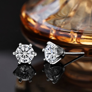 Boucles <span class=keywords><strong>d</strong></span>'oreilles classiques en argent sterling 925, 6,5 mm, 1 carat, couleur <span class=keywords><strong>D</strong></span>, VVS, moissanite <span class=keywords><strong>ronde</strong></span> taille brillant, pour hommes et femmes, vente en gros de bijoux - Product Image 3