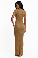 Robe longue moulante en crochet pour femme avec logo personnalisé, col polo, boutonnée, tissage ouvert, idéale pour les vacances de printemps – Fabrication OEM & ODM