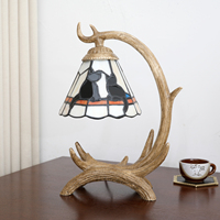 Lampe de table décorative avec motif animal mignon, populaire, veilleuse pour enfants et bébés, motif chat noir, lampe de bureau en verre teinté avec base en forme de bois de cerf, pour cadeau de Noël