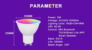 <span class=keywords><strong>Ampoule</strong></span> intelligente Tuya GU10 5W LED GU10 RGB 3CCT WiFi Dim to Warm GU10 Projecteurs intelligents - Product Image 6