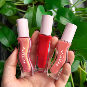 Gloss à lèvres en verre incurvé avec bouchon rose, emballage personnalisé, tube <span class=keywords><strong>de</strong></span> gloss à lèvres <span class=keywords><strong>de</strong></span> forme spéciale, marque privée - Product Image 3
