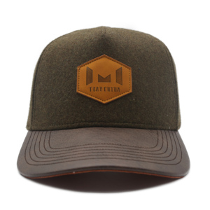 Casquette de baseball à visière incurvée en polyester, laine et cuir, 5 panneaux, fabrication chinoise ODM OEM - Product Image 2