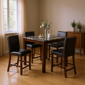 Db Classic 5 <b>Pc</b> Counter Height Dining <b>Set</b> Faux Marble Top Table With 4 High Chairs Modern Contemporary Design - Product Image 2