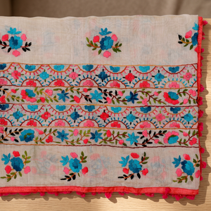 Haute qualité coton indien Chanderi Dupatta multicolore broderie florale travail fil coloré châle/écharpe châles traditionnels - Product Image 3