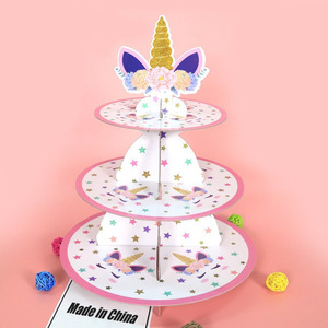<strong>Haosi</strong> European-style Cartoon Paper 3-tier unicorn Cake Stand for Weddings and Birthday Parties Disposable Gold Glitter - Product Image 6
