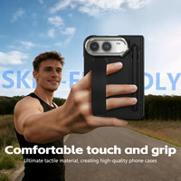 Étui de protection pliable pour iPhone DUO 18 Fold avec film en verre trempé, support béquille, sangle de téléphone, charnière et fente pour stylet