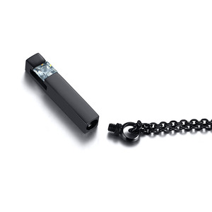 Kalung Guci Kenangan Baru dari Baja Anti Karat, Dapat Dibuka, Batu Kelahiran Zirkonia Kubik Persegi 3D, Kalung Batang, Kenang-kenangan Abu, Hadiah Perhiasan - Product Image 5