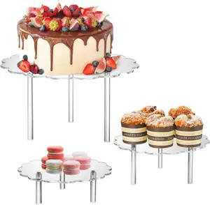3PCS Acrylic Cake Stand Tall Cake Stand Acrylic Dessert Table Display Set Round Clear Cake Stand For Wedding Birthday Party