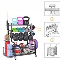 Support d'haltères support de poids stockage de gymnastique à domicile kettlebells tapis de yoga et balles tout en un stockage d'entraînement avec roues et crochets