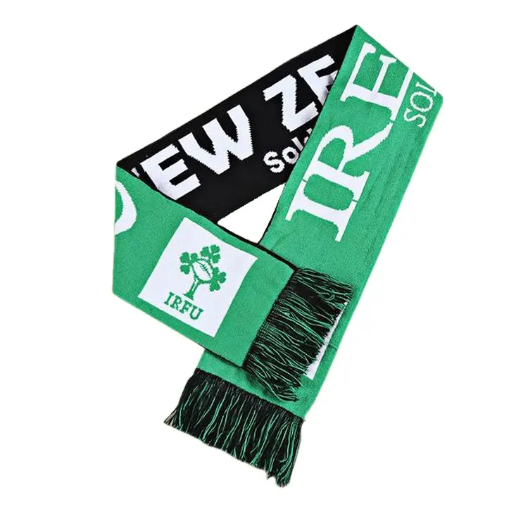 OEM promotional custom jacquard sports scarf football team wholesale knitted football scarf with logo