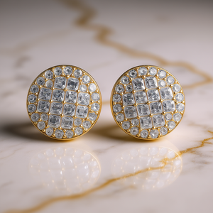 Orecchini di Lusso in Oro Massiccio 18K con Diamanti Taglio Principessa Colore G Diamanti Naturali Gioielli da Sposa per Donna Design a Perno Rotondo - Product Image 2