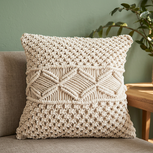 Boho Geometric Square Macrame Cotton Knitted Non-Toxic Zipper Closure Cushion <b>Cover</b> Pillowcase Removable Washable <b>Sofa</b> Home - Product Image 3