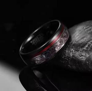 POYA Anneaux en tungstène noir de 8mm bombés avec <span class=keywords><strong>dragon</strong></span> celtique et cordes de guitare rouge pour alliance ou cadeau de fiançailles pour hommes - Product Image 3