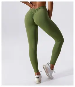 Custom Wholesale QUICK DRY Spandex Leggings V Back Sexy Scrunch Butt Fitness Gym Butt Lifting Yoga Leggings