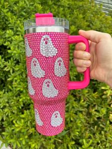Nieuwe Halloween Geschenken Bling Strass Ghost <span class=keywords><strong>Skull</strong></span> Cups 40Oz Rvs Strass Halloween Pompoen Tuimelaars Met Stro - Product Image 5