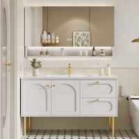 Conjunto de Mueble de Baño Moderno Independiente con Lavabo de 36-92 Pulgadas, Espejo LED Inteligente Antivaho, Gabinete de Madera Ecológico