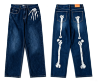 Jean baggy pour homme de haute qualité, style streetwear Y2K, coupe droite, taille mi-haute, délavé, brodé, écologique