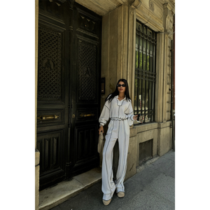 Conjunto de blusa y pantalones con ribetes para mujer, chenilla blanca, manga larga, informal, para todas las estaciones - Product Image 5