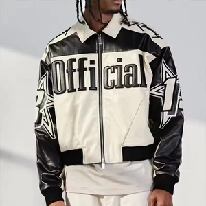 Chaquetas Bomber de Cuero Sintético para <span class=keywords><strong>Hombre</strong></span>, Estilo Motero, Personalizadas con Impresión en Pantalla y Puff Printing, Diseño Cuadrado, OEM ODM - Product Image 1