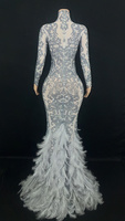 Robes de soirée longues grises à fente sexy avec diamants étincelants pour femmes grandes tailles, idéales pour les fêtes - Livraison directe