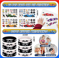 Raceauto Party Slap Armbanden Polsbandjes Sleutelhangers Tattoo Stickers Mini Voertuigen Auto's Modellen Speelgoed Cadeau Traktatie Doosjes Tassen Favorieten