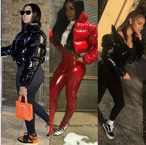 Veste matelassée rose vif tendance pour femmes, manteaux d'hiver chauds, parkas en cuir brillant, vestes courtes à fermeture éclair, parkas - Product Image 3