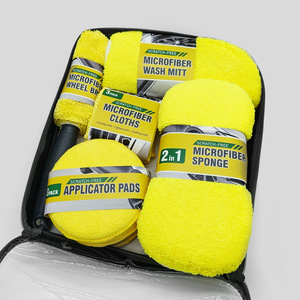 Microfiber Car Cleaning Kit 9 Piece Yellow <b>Scratch</b> Free Wash Mitt Cloths Sponge Applicator <b>Pads</b> Wheel Brush - Product Image 3