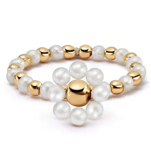 Gemnel giá tốt 925 tái chế bạc kim loại Sphere Loose Bead Ngọc Trai Hoa Nhẫn