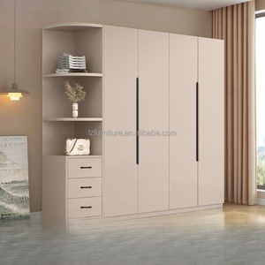 Unique Design White Sliding Door Walk-in Clothes <b>Storage</b> Closet Melamine Bedroom Wardrobe with Corner Cabinet - Product Image 4