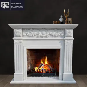 室内装飾人工鋳造石手彫り養殖白い壁掛け小さな大理石の暖炉サラウンド