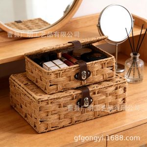 Handmade Woven <b>Storage</b> <b>Basket</b> Rectangle Medium <b>Large</b> Flip Top Organizer For Toys And Sundries - Product Image 3