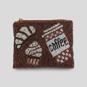 Monedero de Moda para Amantes del Café, Hecho a Mano con Cuentas y Flores, Monedero Personalizado con Cierre de Cremallera y Asa, Capacidad de 1L - Product Image 1