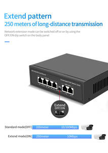 6-портовый сетевой коммутатор 10/100 Мбит/с POE 4 порта POE + 2 порта восходящей линии связи IEEE802.3af/по стандарту со встроенным блоком питания 65 Вт - Product Image 3