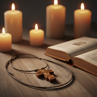 Collier avec pendentif religieux orthodoxe en bois en forme de croix, chaîne en corde - Unisexe, cadeau souvenir pour toutes les occasions avec gravure