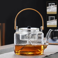 Théière en verre borosilicate transparent résistant à la chaleur, soufflée à la main, écologique, 1000 ml, pour bouillir et faire cuire à la vapeur, compatible feu ouvert