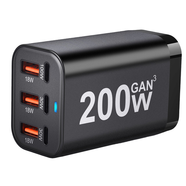 Multiport 200W GaN Charger 3C3A Type C PD 100W Super Fast Charging Power Charger Station for Mobile Phone for Laptop