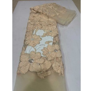 Precio al por Mayor, Venta Caliente, Encaje Africano Bordado en 3D con Lentejuelas, Tela de Tul Francés, Encaje Ecológico, Color Blanco para Vestido de Novia - Product Image 3