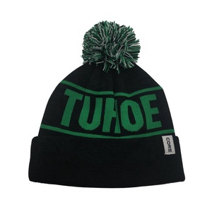 <span class=keywords><strong>Bonnet</strong></span> tricoté d'hiver pour femme, <span class=keywords><strong>noir</strong></span> et vert, avec pompons, logo jacquard personnalisé, impression numérique d'image et lettres, vente en gros - Product Image 4