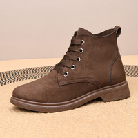 Bottines noires en Faux daim pour femmes, bout rond, semelle en caoutchouc, confortables et chaudes, pour l'automne